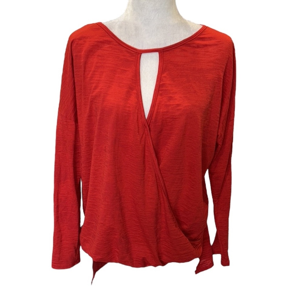 Nation LTD Red Faux Wrap Cutout Slub Knit High Low Top - M